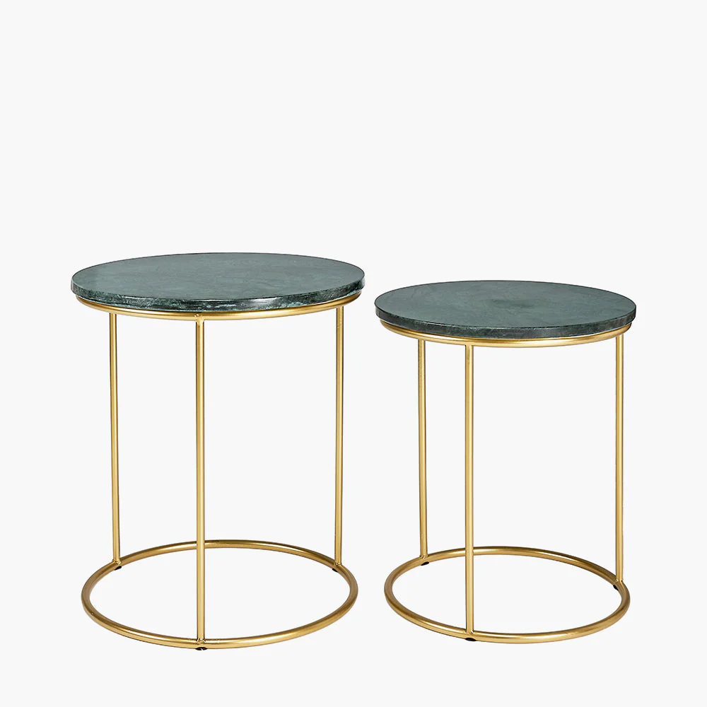 Milly Set of 2 Marble and Gold Metal Side Tables - Green/White - Image 3