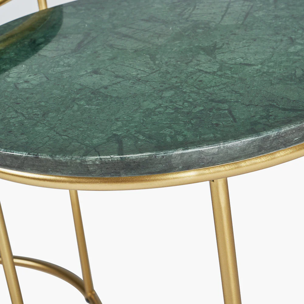 Milly Set of 2 Marble and Gold Metal Side Tables - Green/White - Image 4