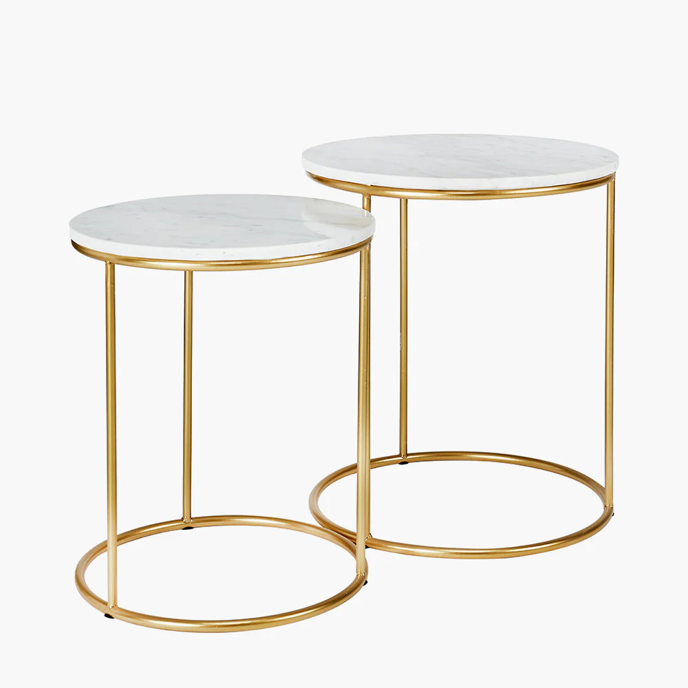 Milly Set of 2 Marble and Gold Metal Side Tables - Green/White - Image 5