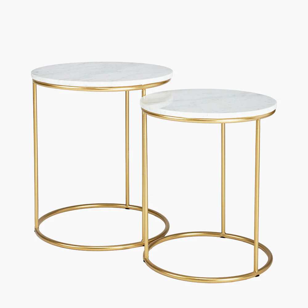 Milly Set of 2 Marble and Gold Metal Side Tables - Green/White - Image 6