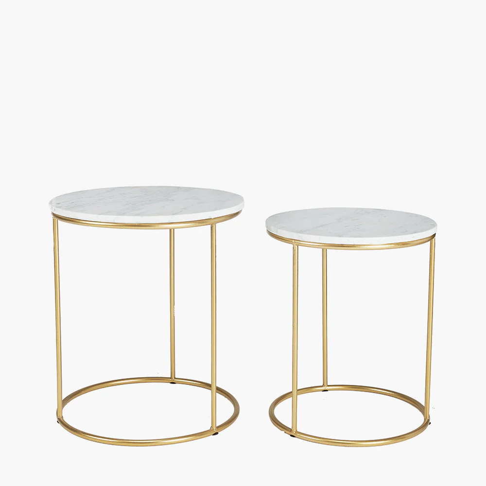 Milly Set of 2 Marble and Gold Metal Side Tables - Green/White - Image 7