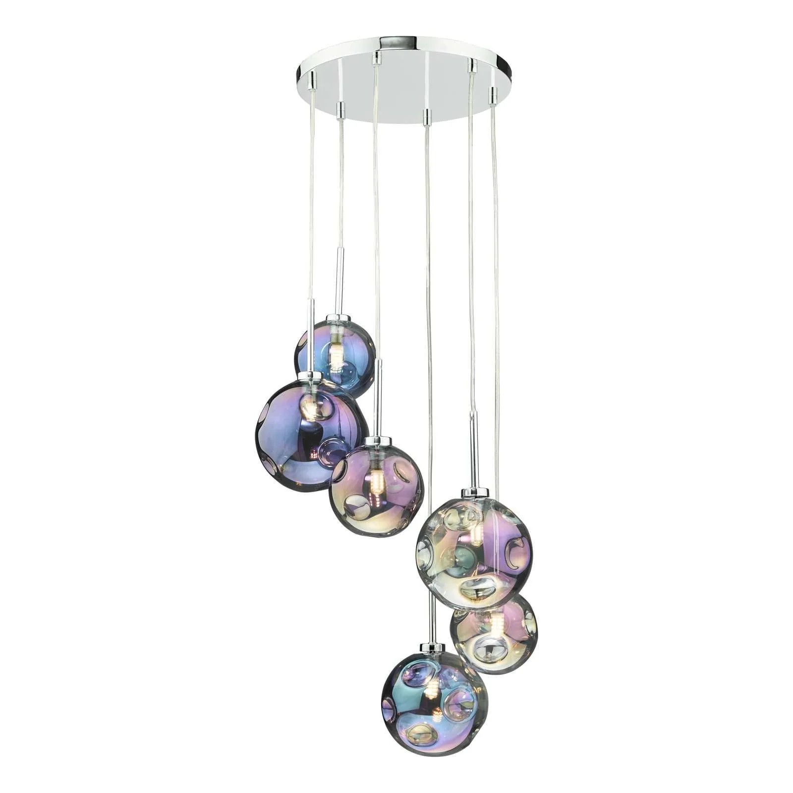 Mira 6Lt Cluster Ceiling Light - Polished Chrome Iridised Glass IP20