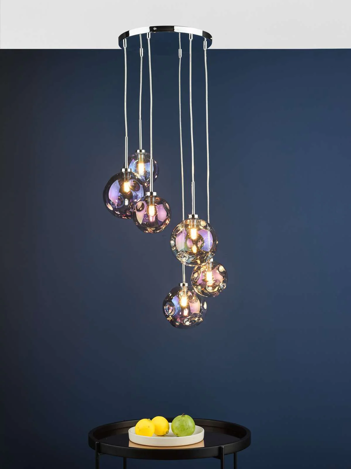 Mira 6Lt Cluster Ceiling Light - Polished Chrome Iridised Glass IP20 - Image 3