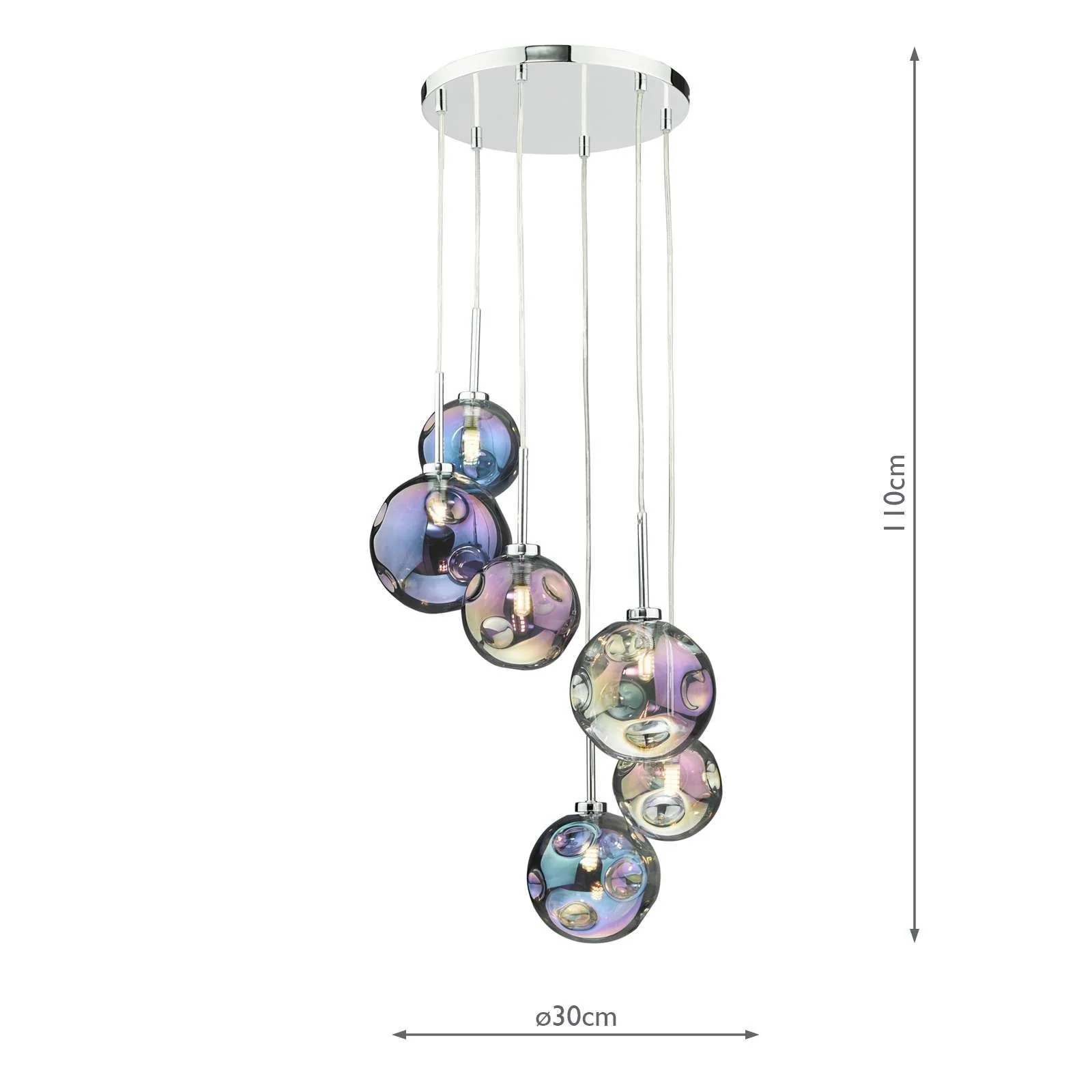 Mira 6Lt Cluster Ceiling Light - Polished Chrome Iridised Glass IP20 - Image 4