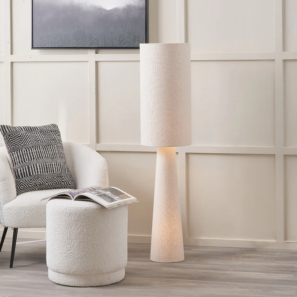 Mirissa White Slubby Handloom Fabric Floor Lamp - Image 2