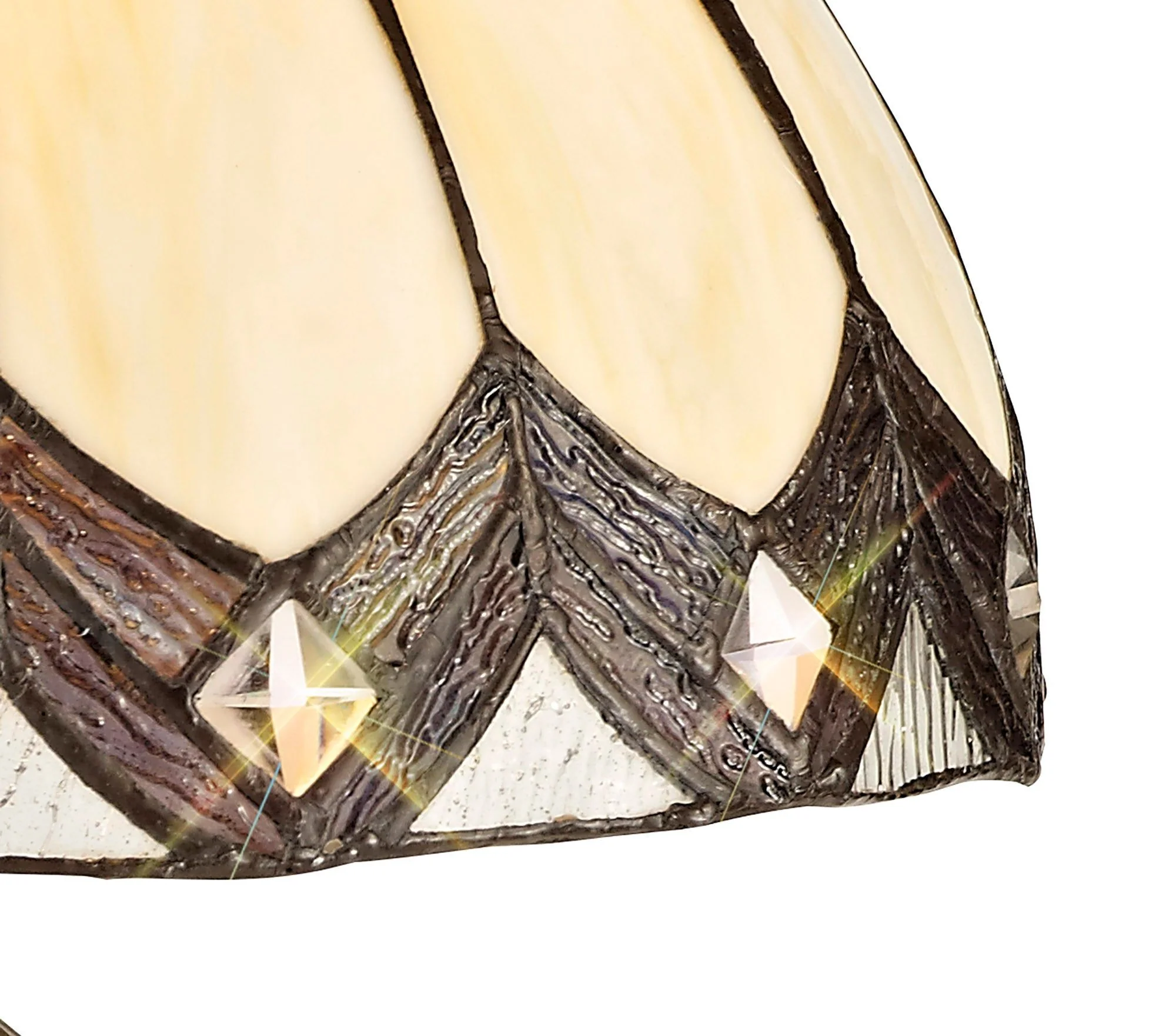 Mitra Tiffany Table Lamp, 1 x E27, Aged Antique Brass Base/Cream/Brown Glass/Clear Crystal - Image 4