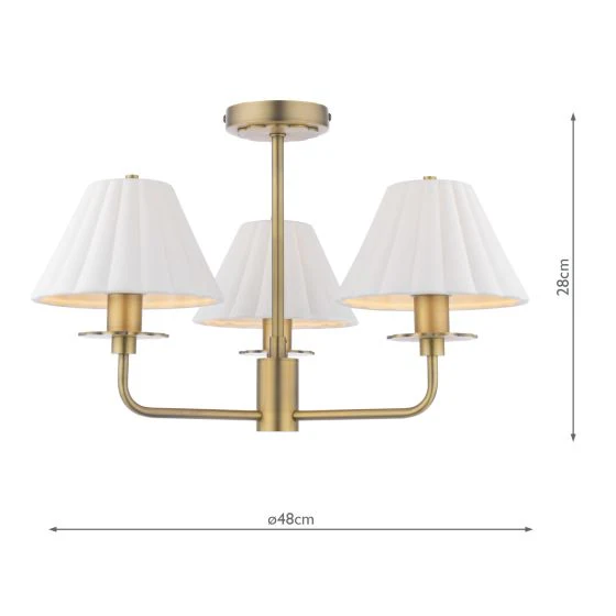 Mixbury 3 Light Semi-Flush Matt Antique Brass and White Ceramic - Image 3