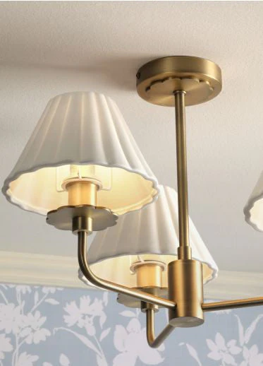 Mixbury 3 Light Semi-Flush Matt Antique Brass and White Ceramic - Image 4