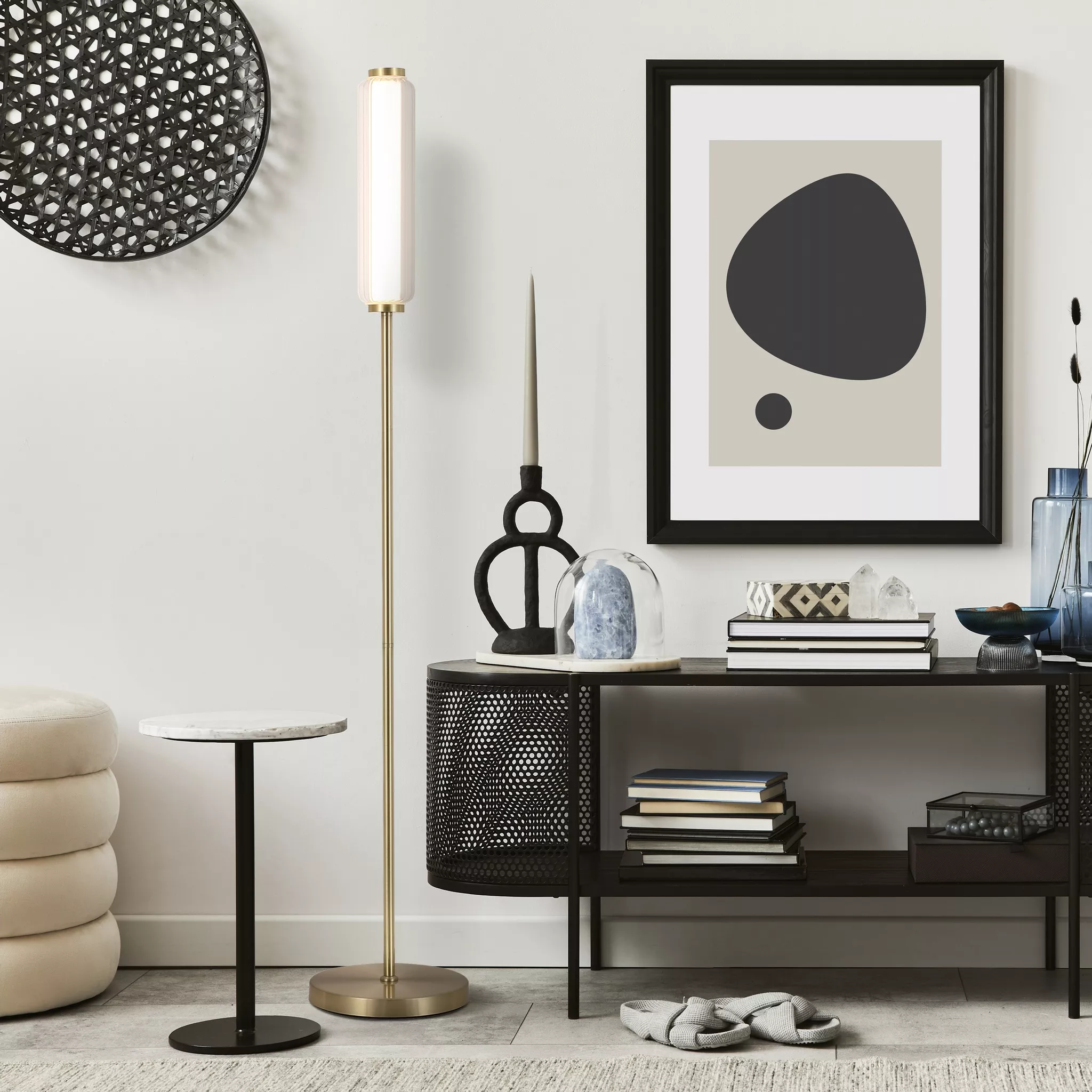 Mod LED Floor Lamp- Satin Brass Opal Acrylic & Clear - Image 3