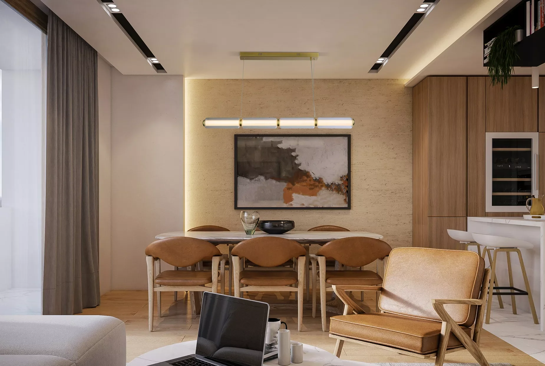 Mod LED Pendant- Satin Brass Opal Acrylic & Clear Glass - Image 3