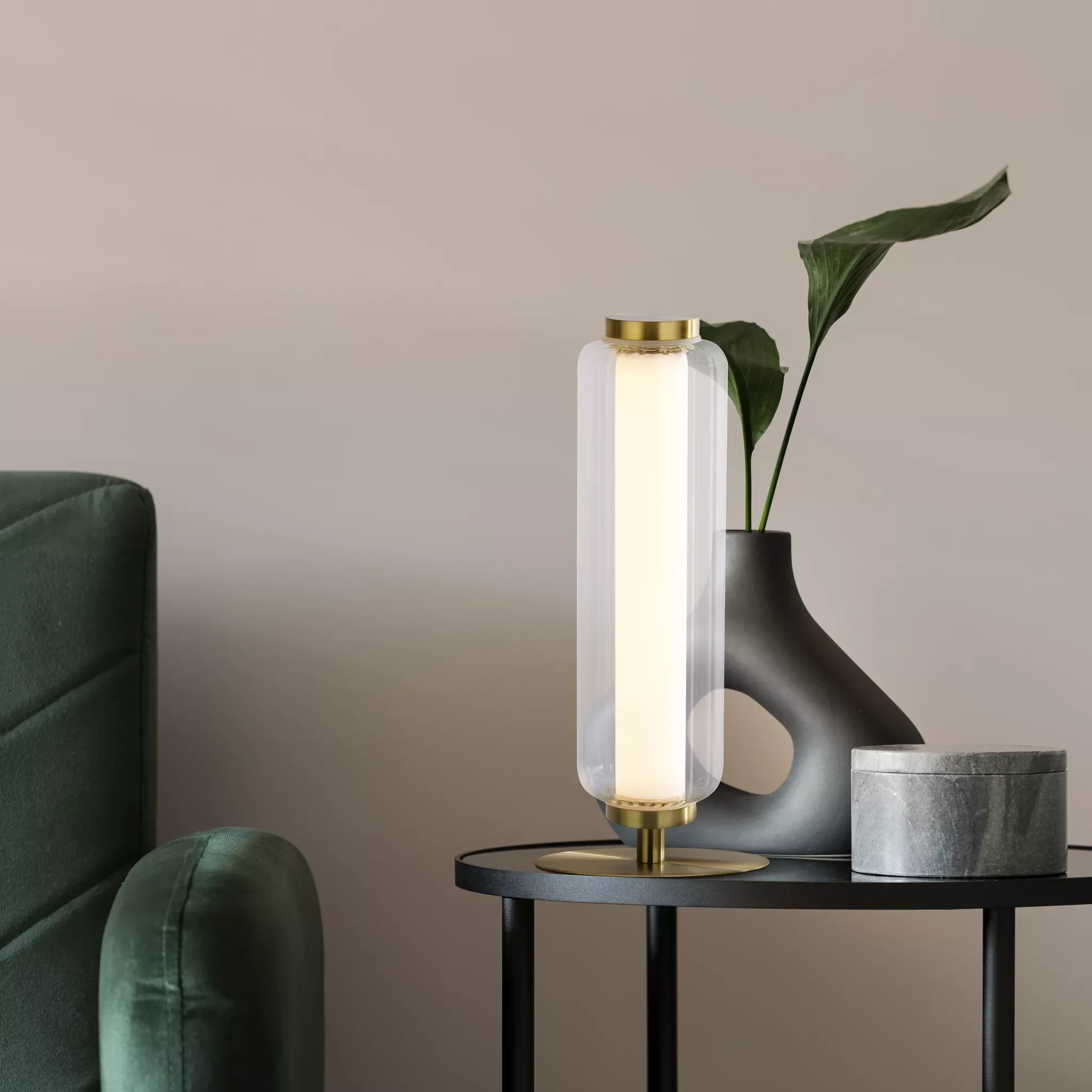 Mod LED Table Lamp- Satin Brass Opal Acrylic & Clear - Image 3