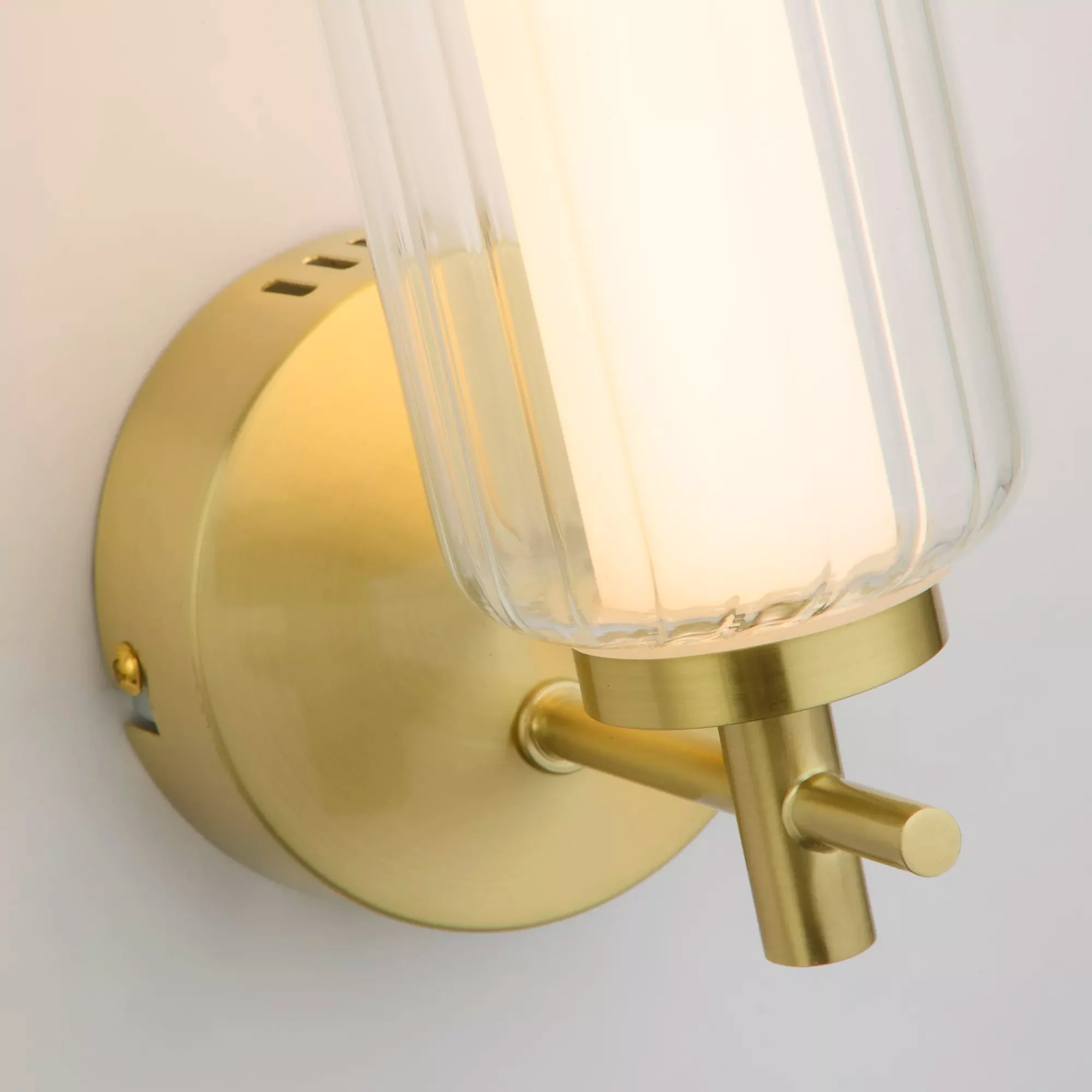 Mod LED Wall Light-  Satin Brass Metal Opal Acrylic & Clear - Image 4