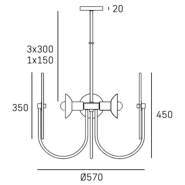 Modena 4Lt Multi-Arm Pendant - Brass - Image 4