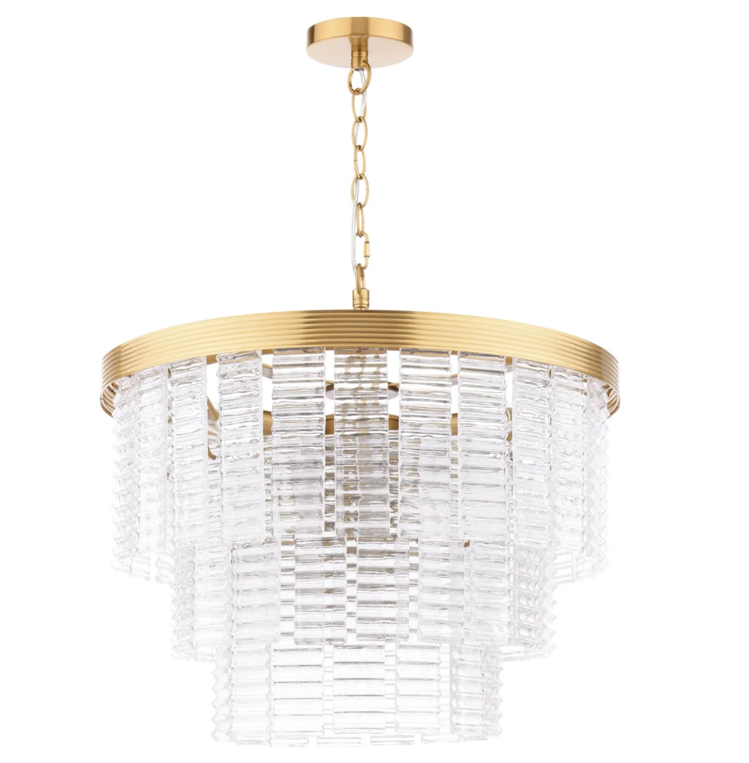 Moesha 6 Light Pendant- Natural Brass and Ribbed Glass - Image 2