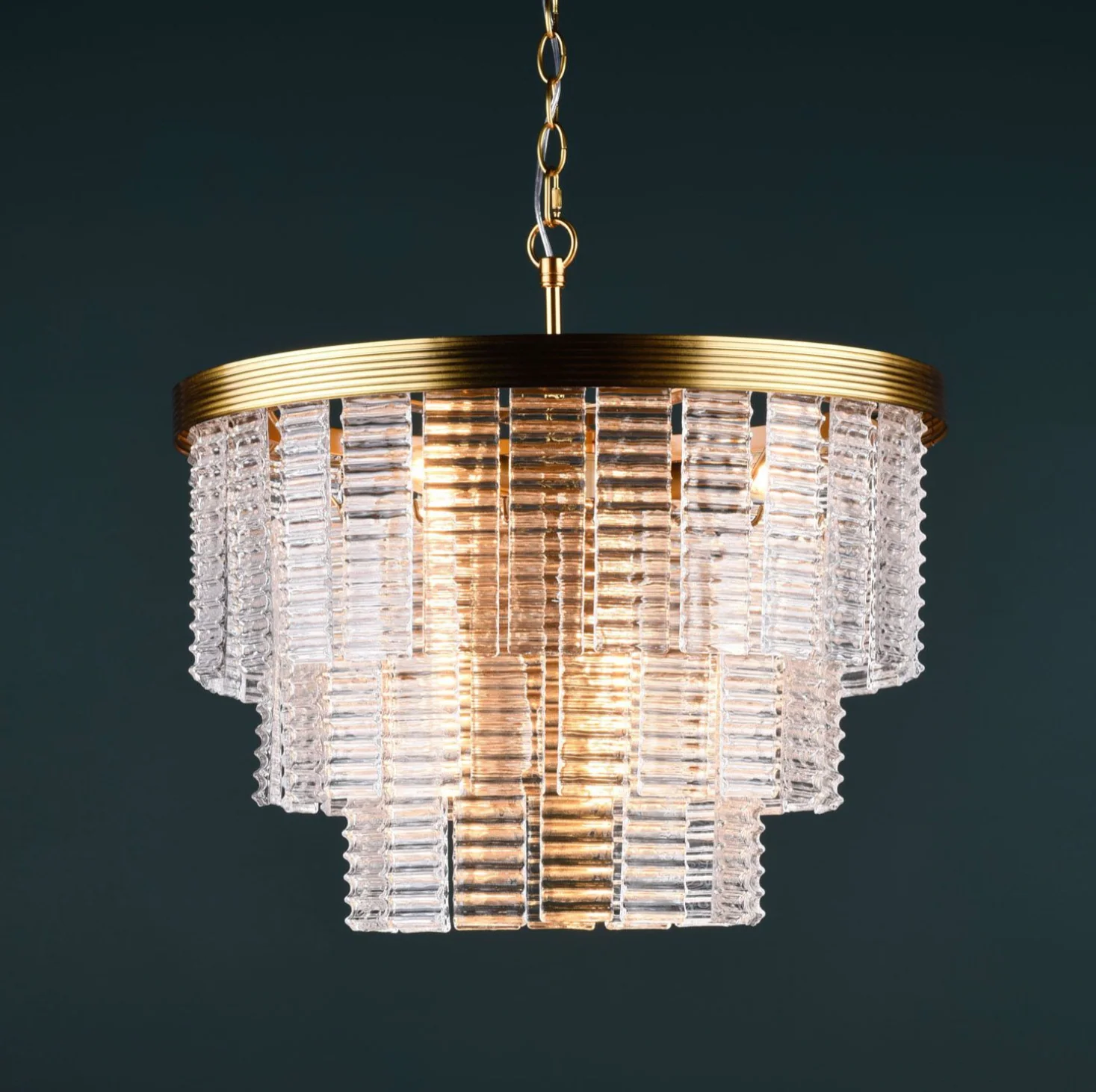 Moesha 6 Light Pendant- Natural Brass and Ribbed Glass - Image 4