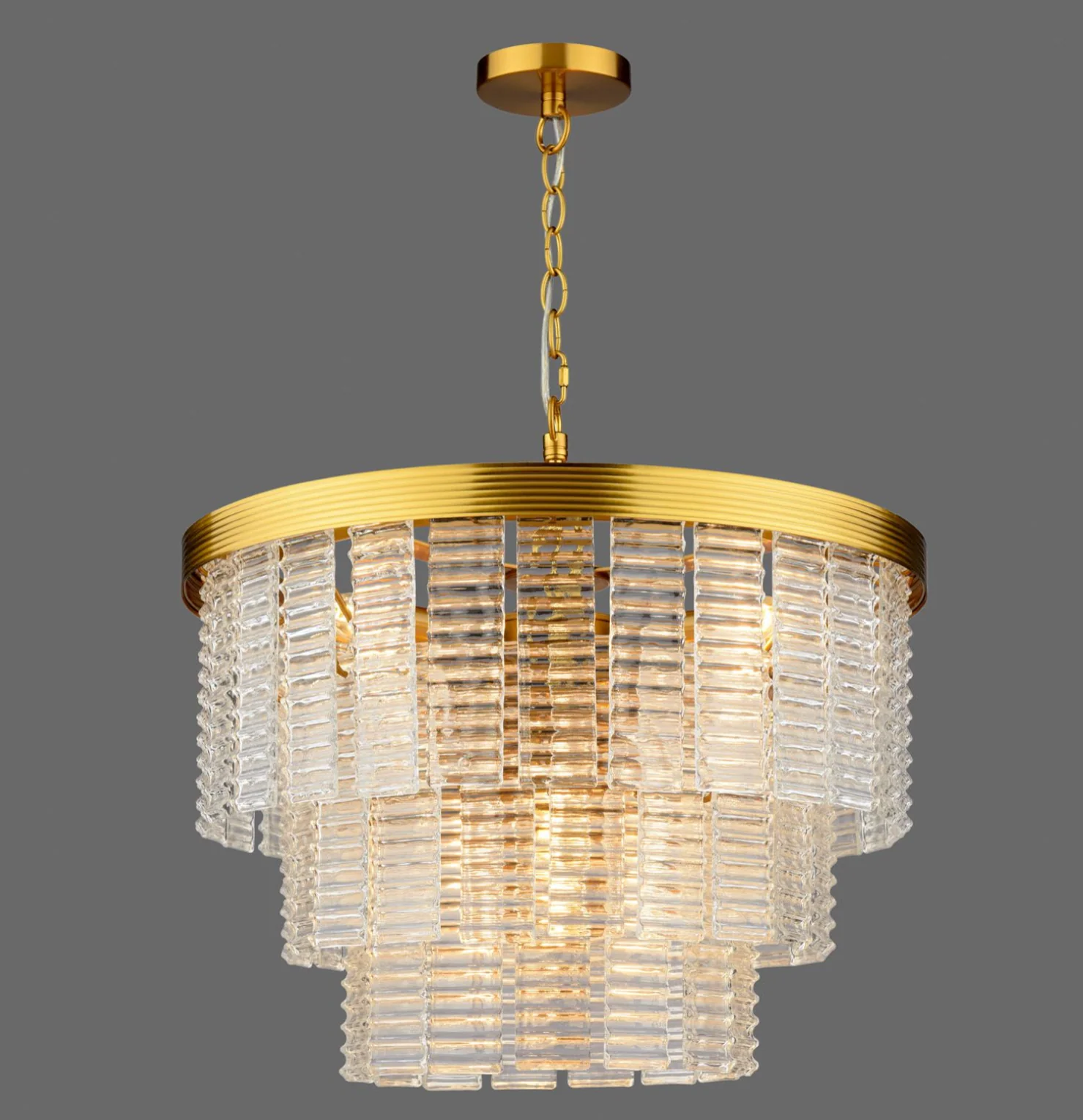 Moesha 6 Light Pendant- Natural Brass and Ribbed Glass - Image 5