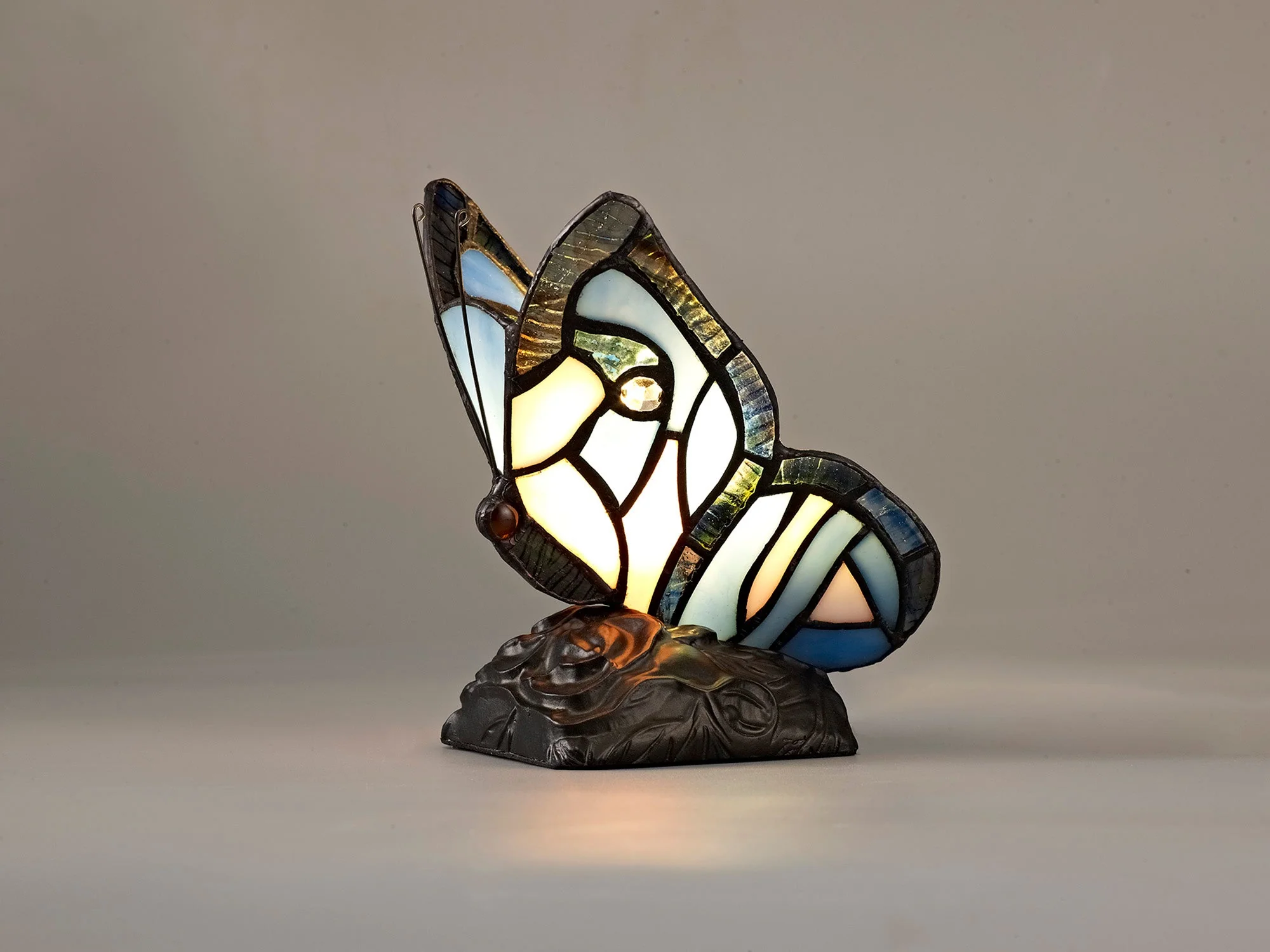 Mohill Tiffany Butterfly Table Lamp, 1 x E14, Black Base With Various Finishes  With Clear Crystal - Image 10