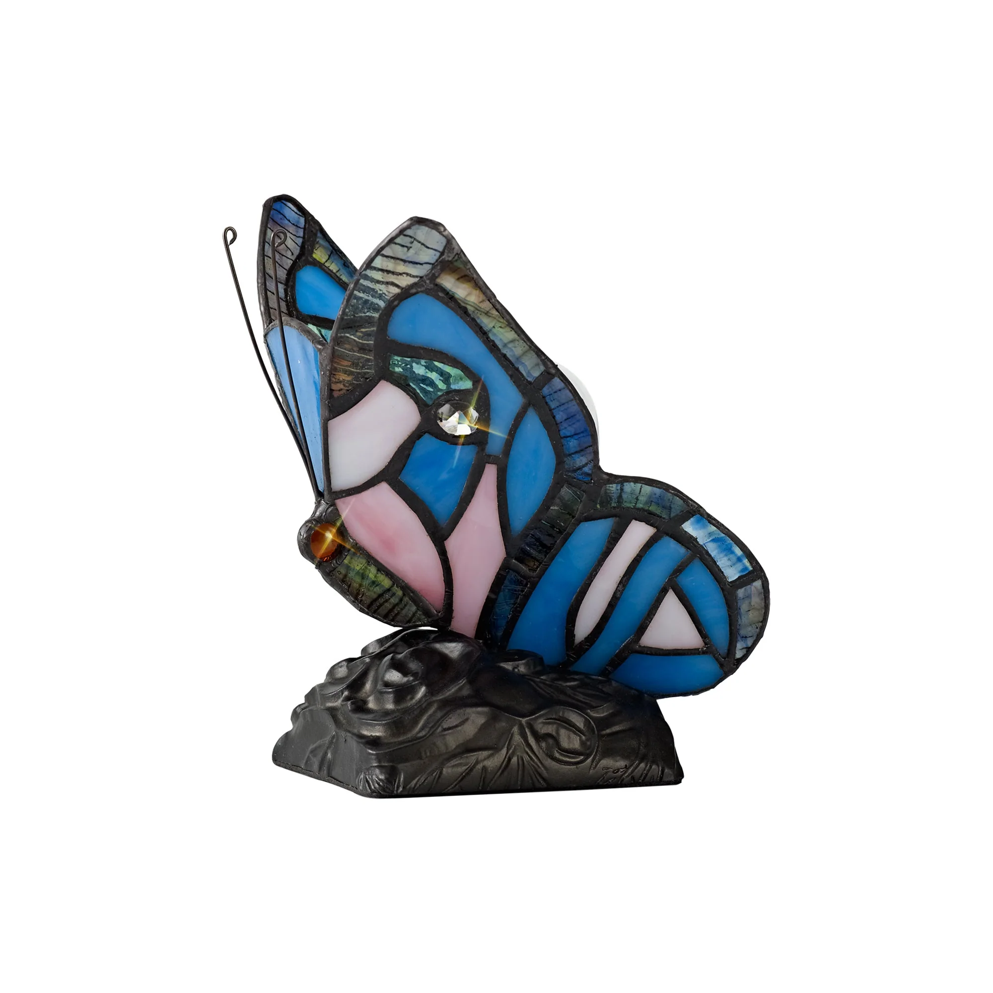 Mohill Tiffany Butterfly Table Lamp, 1 x E14, Black Base With Various Finishes  With Clear Crystal - Image 11
