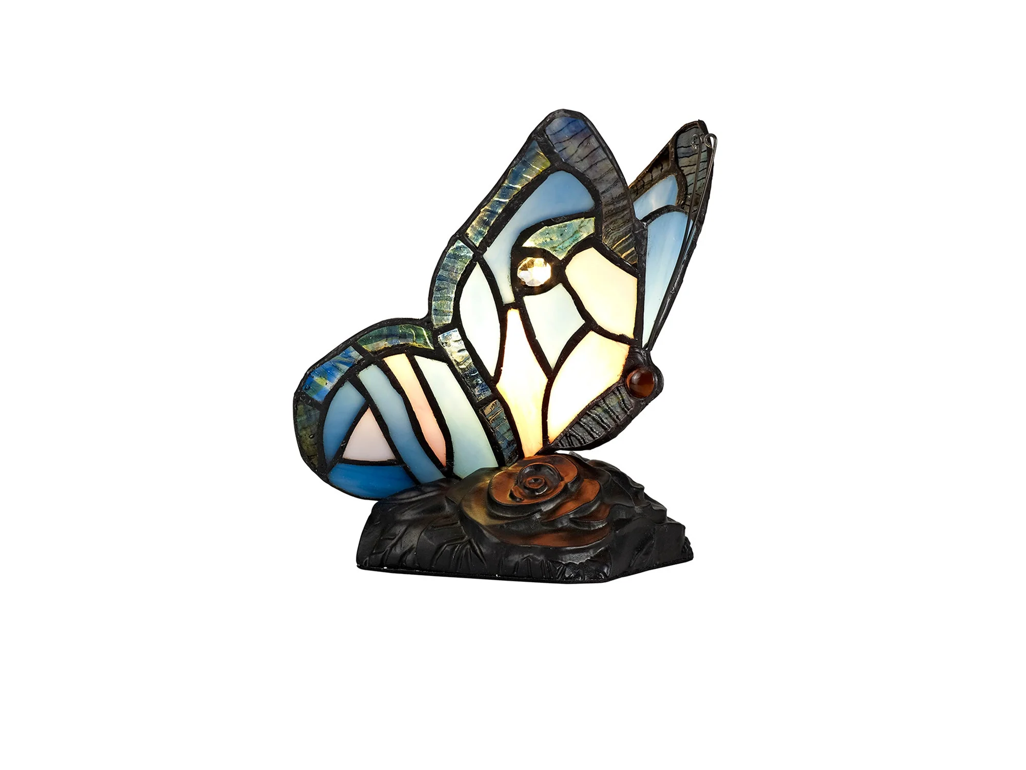 Mohill Tiffany Butterfly Table Lamp, 1 x E14, Black Base With Various Finishes  With Clear Crystal - Image 12