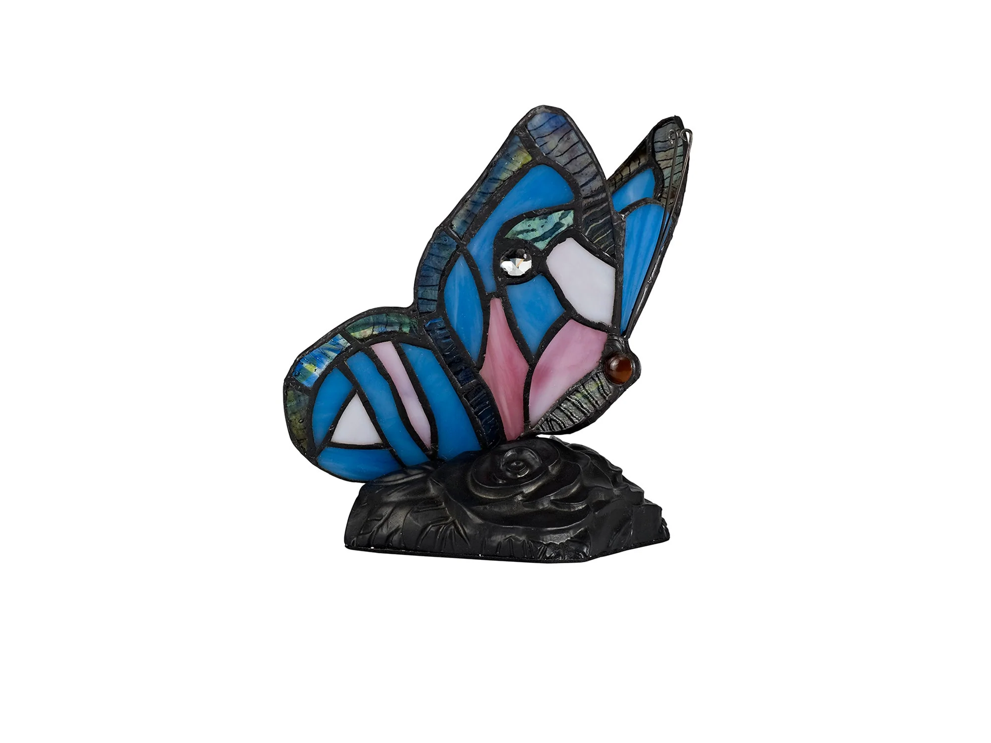 Mohill Tiffany Butterfly Table Lamp, 1 x E14, Black Base With Various Finishes  With Clear Crystal - Image 13