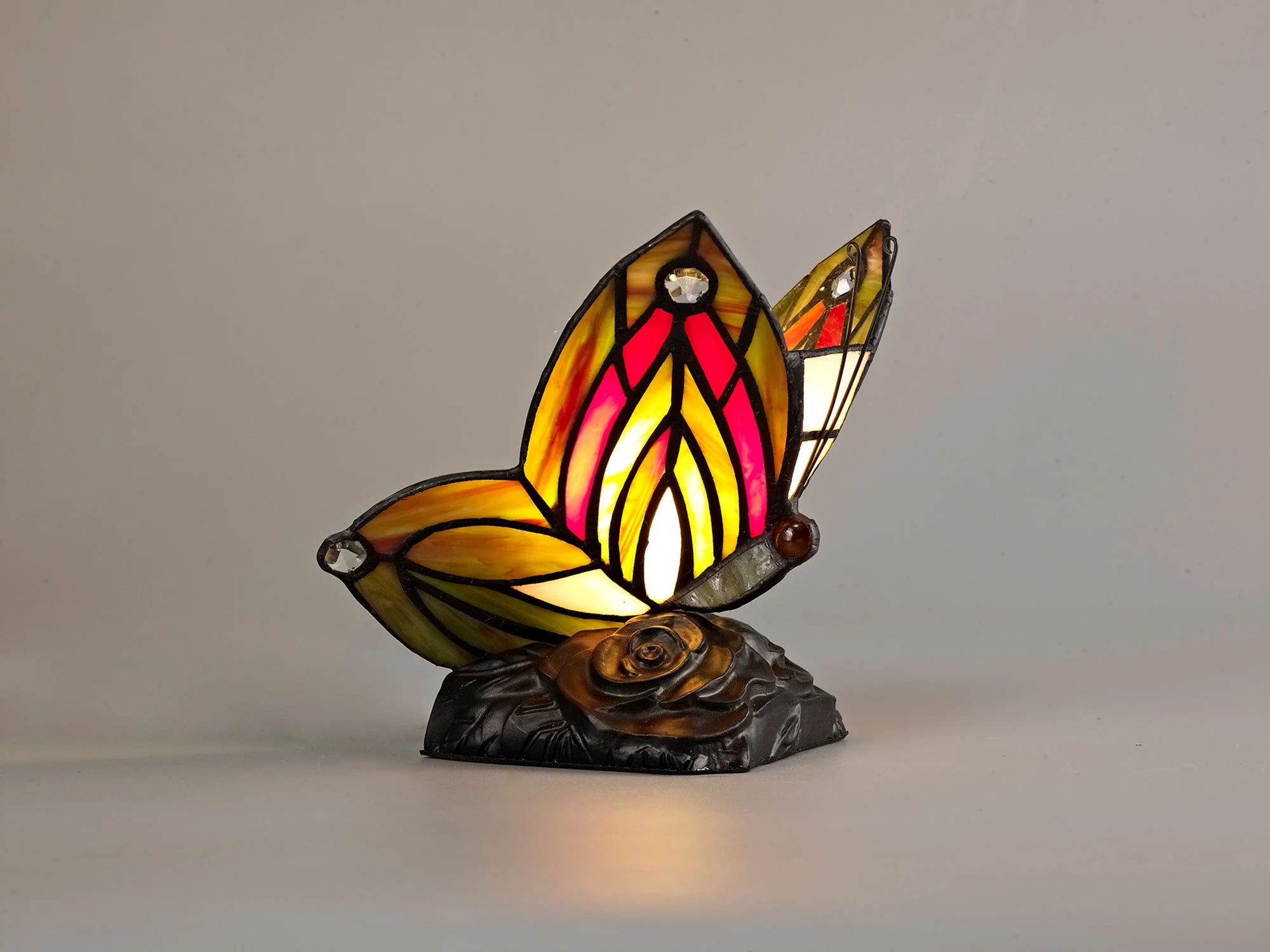 Mohill Tiffany Butterfly Table Lamp, 1 x E14, Black Base With Various Finishes  With Clear Crystal - Image 17