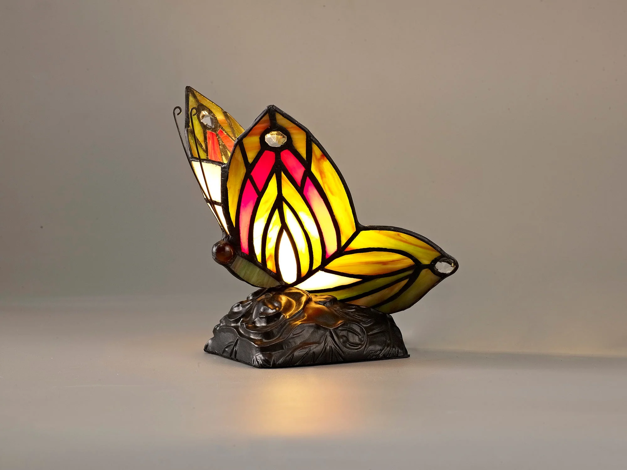 Mohill Tiffany Butterfly Table Lamp, 1 x E14, Black Base With Various Finishes  With Clear Crystal - Image 18