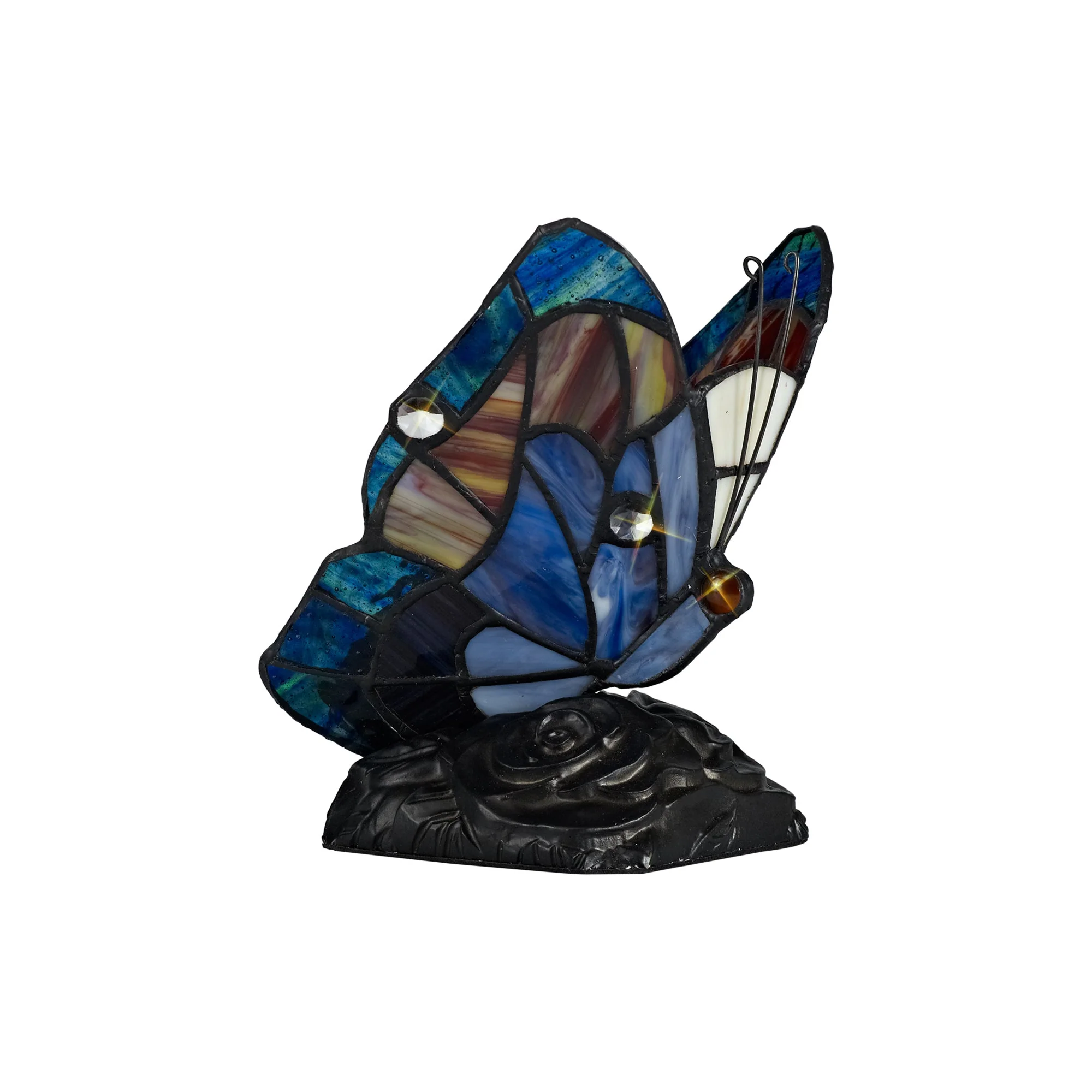 Mohill Tiffany Butterfly Table Lamp, 1 x E14, Black Base With Various Finishes  With Clear Crystal - Image 2