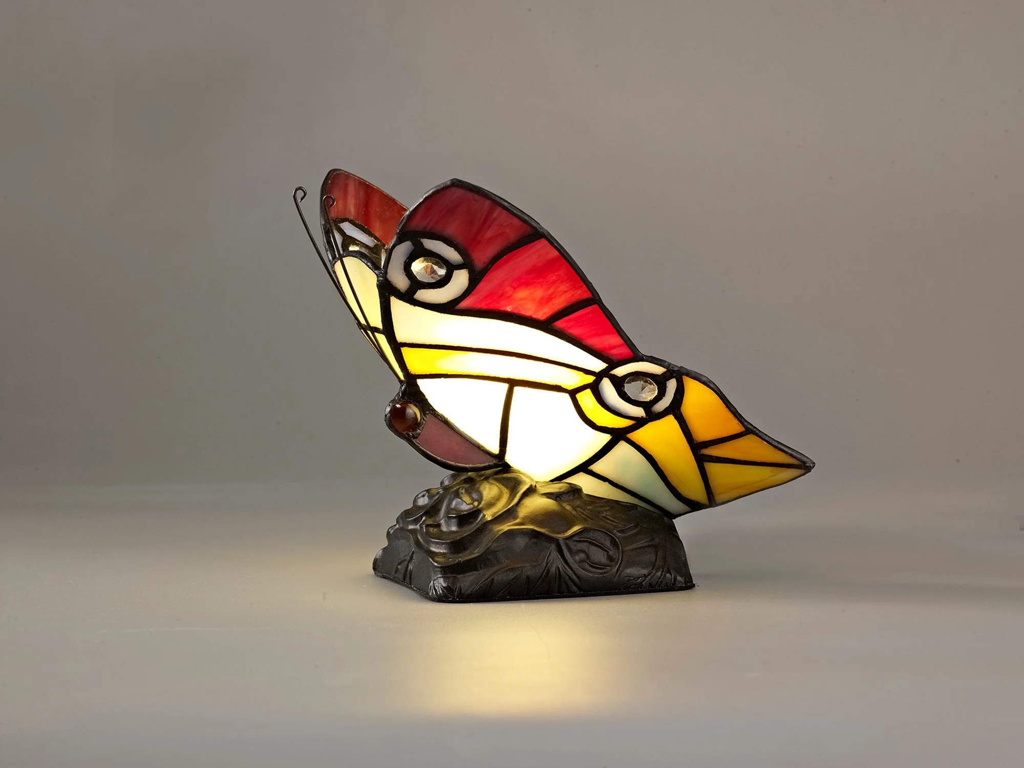 Mohill Tiffany Butterfly Table Lamp, 1 x E14, Black Base With Various Finishes  With Clear Crystal - Image 26