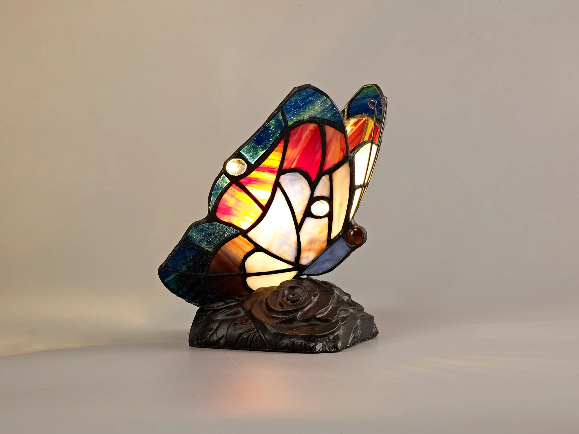 Mohill Tiffany Butterfly Table Lamp, 1 x E14, Black Base With Various Finishes  With Clear Crystal - Image 3