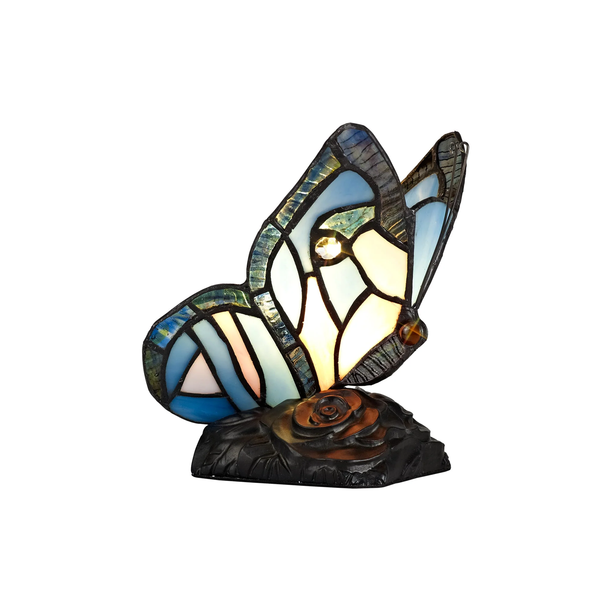 Mohill Tiffany Butterfly Table Lamp, 1 x E14, Black Base With Various Finishes  With Clear Crystal - Image 34