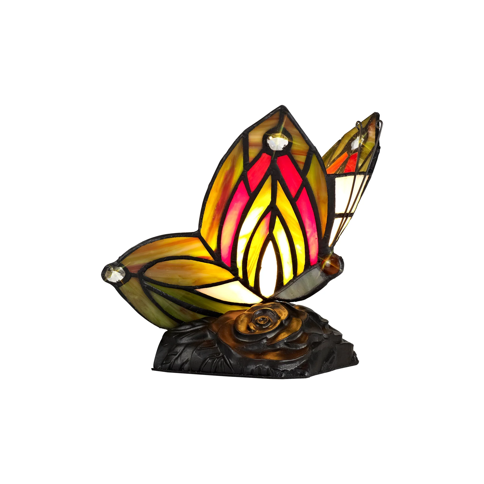 Mohill Tiffany Butterfly Table Lamp, 1 x E14, Black Base With Various Finishes  With Clear Crystal - Image 35