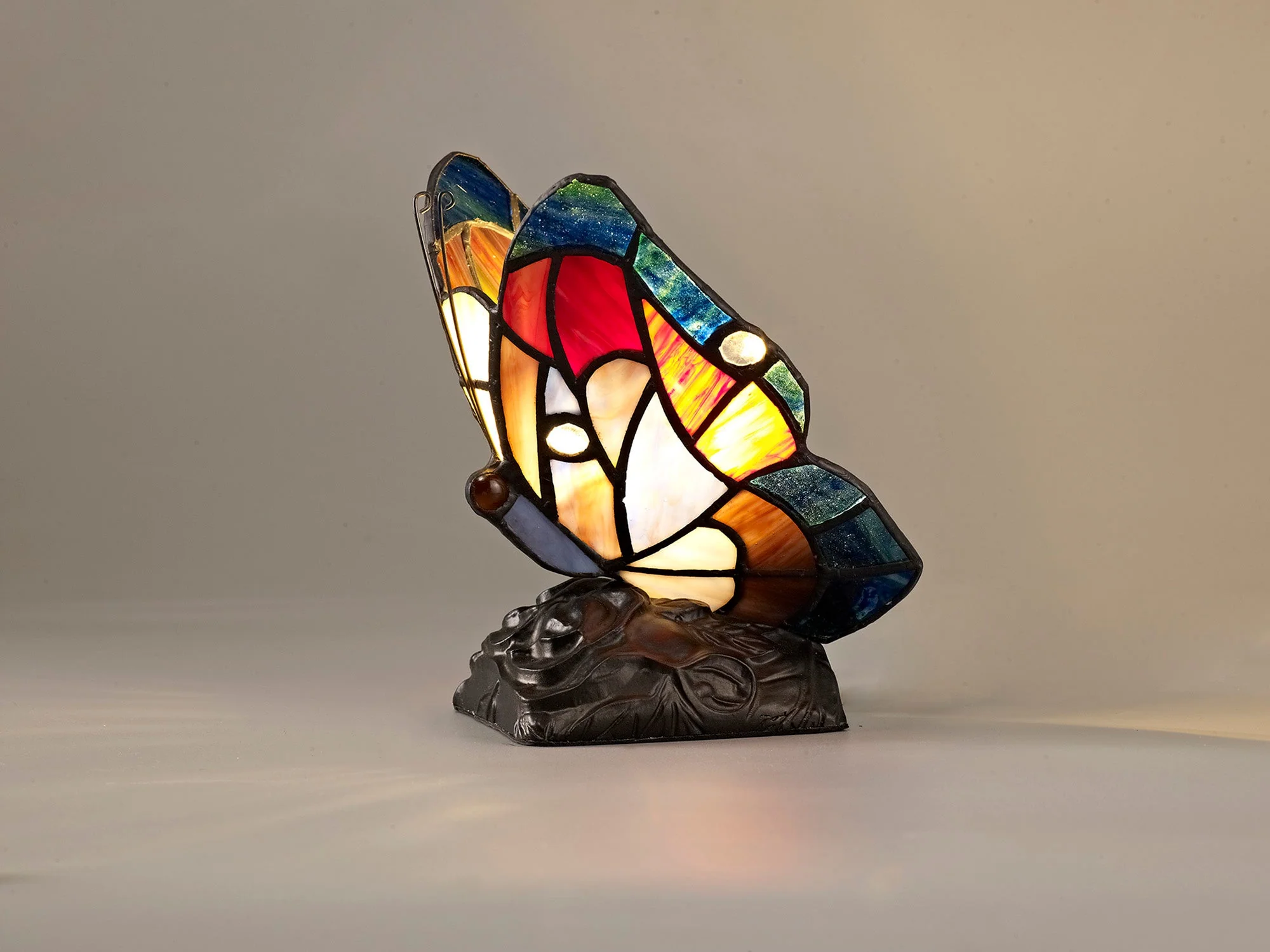 Mohill Tiffany Butterfly Table Lamp, 1 x E14, Black Base With Various Finishes  With Clear Crystal - Image 4
