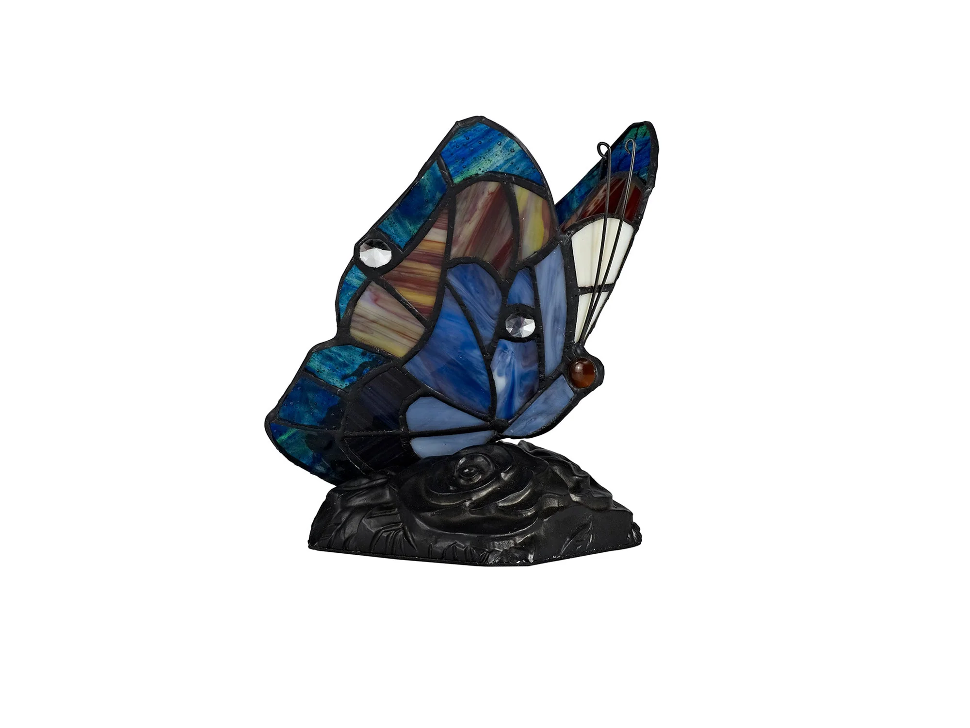 Mohill Tiffany Butterfly Table Lamp, 1 x E14, Black Base With Various Finishes  With Clear Crystal - Image 5