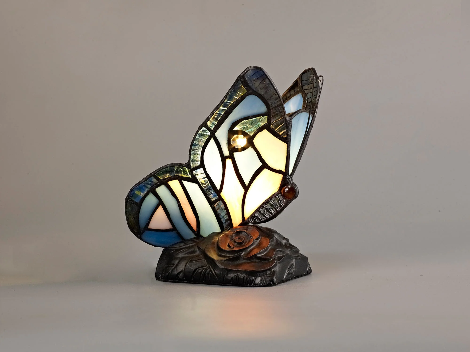 Mohill Tiffany Butterfly Table Lamp, 1 x E14, Black Base With Various Finishes  With Clear Crystal - Image 9