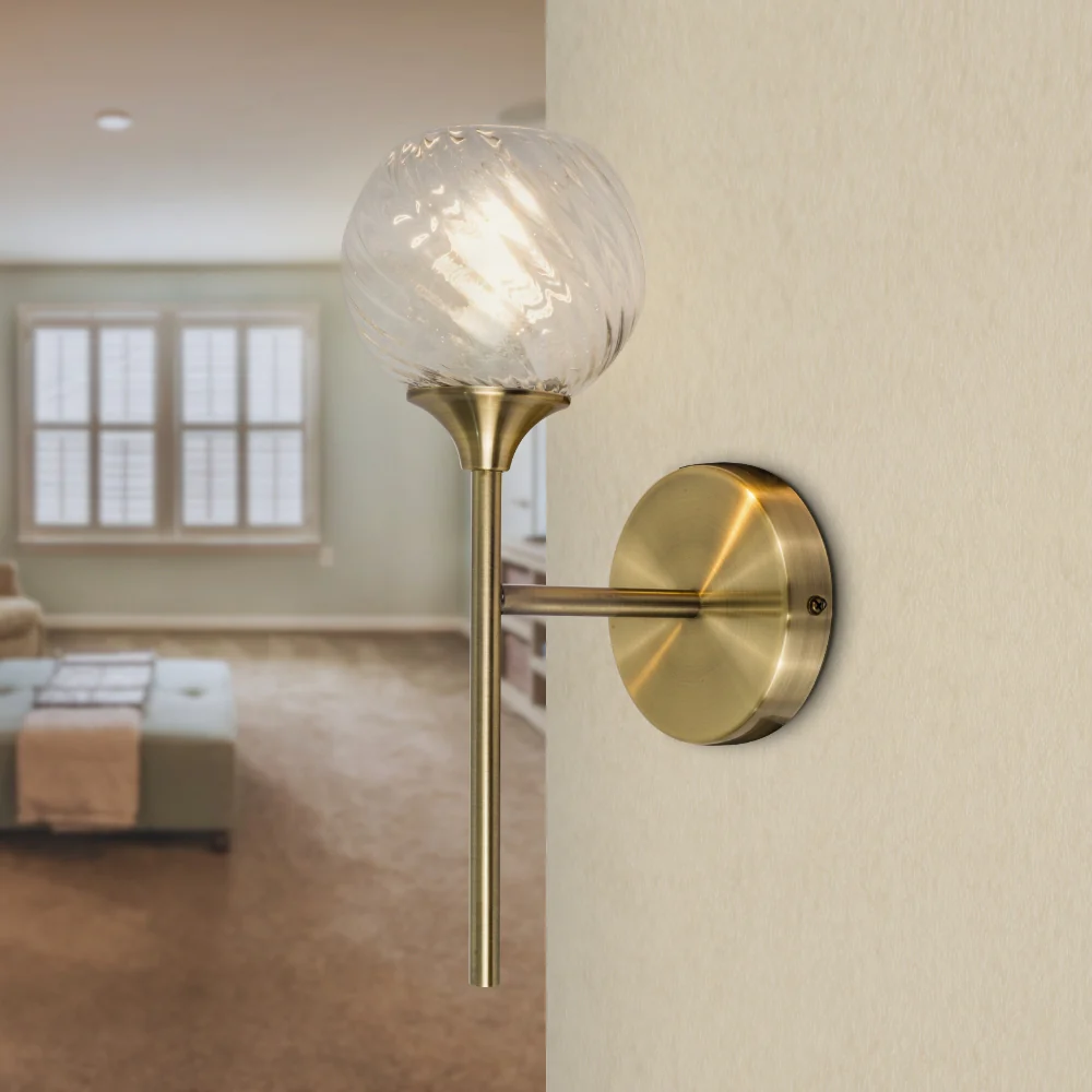 Mona 1 Light Wall Light-  Antique Brass/ Satin Chrome - Image 6