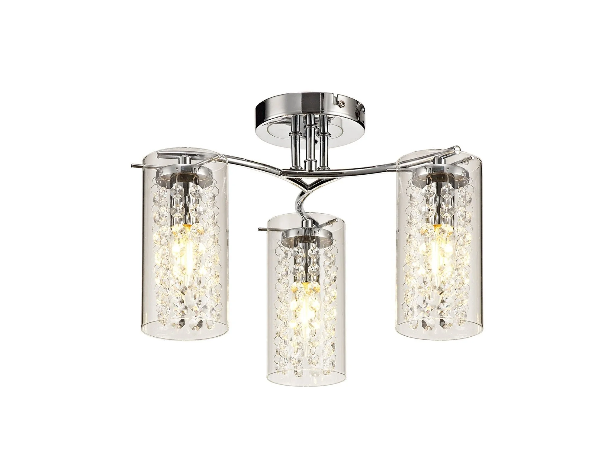 Monart Semi Flush Ceiling Light, 3 x E14/5 x E14 - Polished Chrome, Crystal & Glass Finish IP20