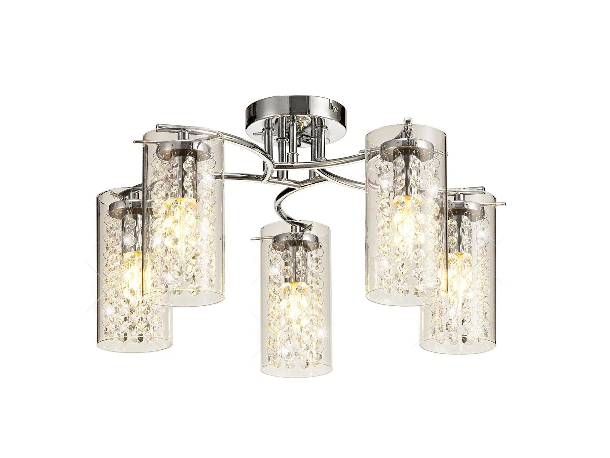 Monart Semi Flush Ceiling Light, 3 x E14/5 x E14 - Polished Chrome, Crystal & Glass Finish IP20 - Image 2