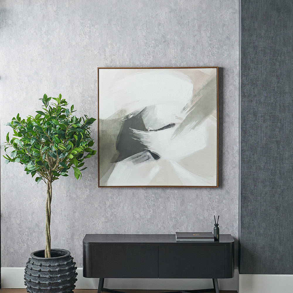 Monochrome Abstract Square Canvas with Oak Effect Frame - Image 5