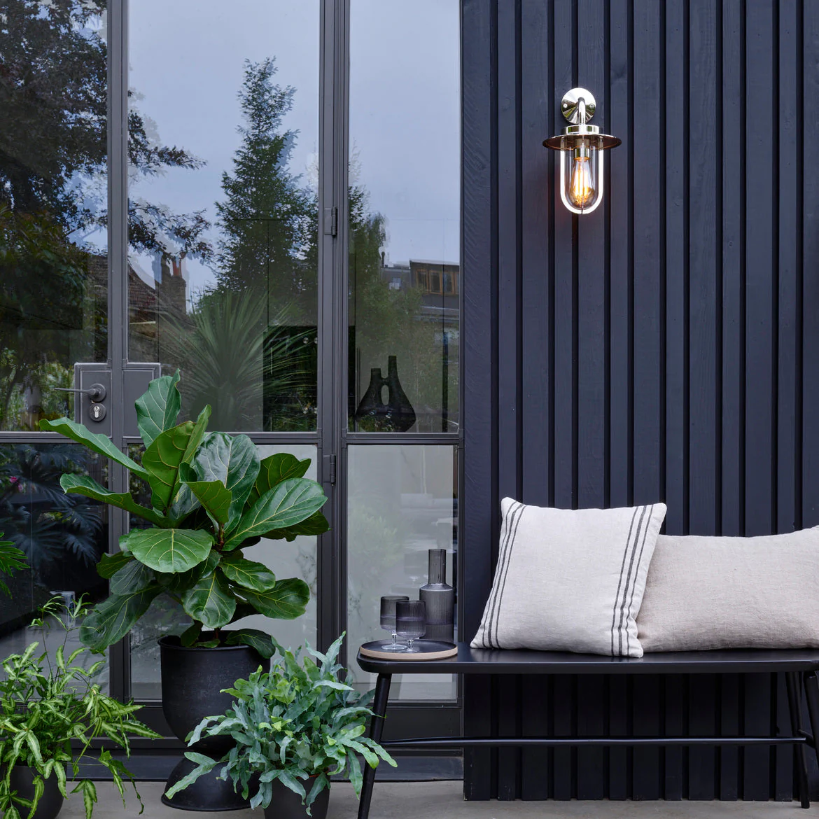 Montparnasse Outdoor Wall Light IP44 - Bronze/ Polished Nickel - Image 7