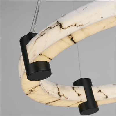 Moonbeam LED Pendant- Black Metal & Marbleised Resin - Image 3