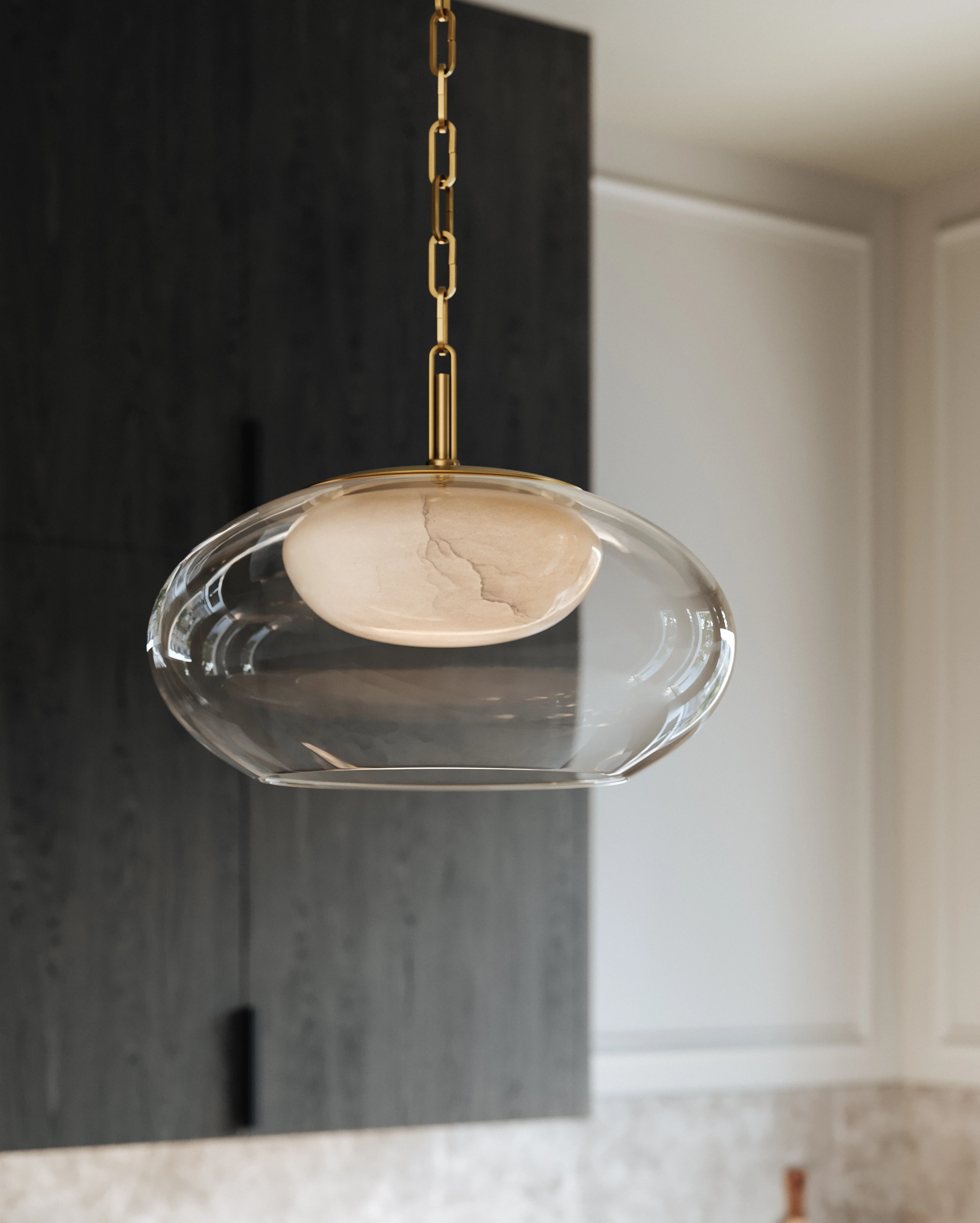 Moore 1Lt Pendant - Alabaster & Brass - Image 2