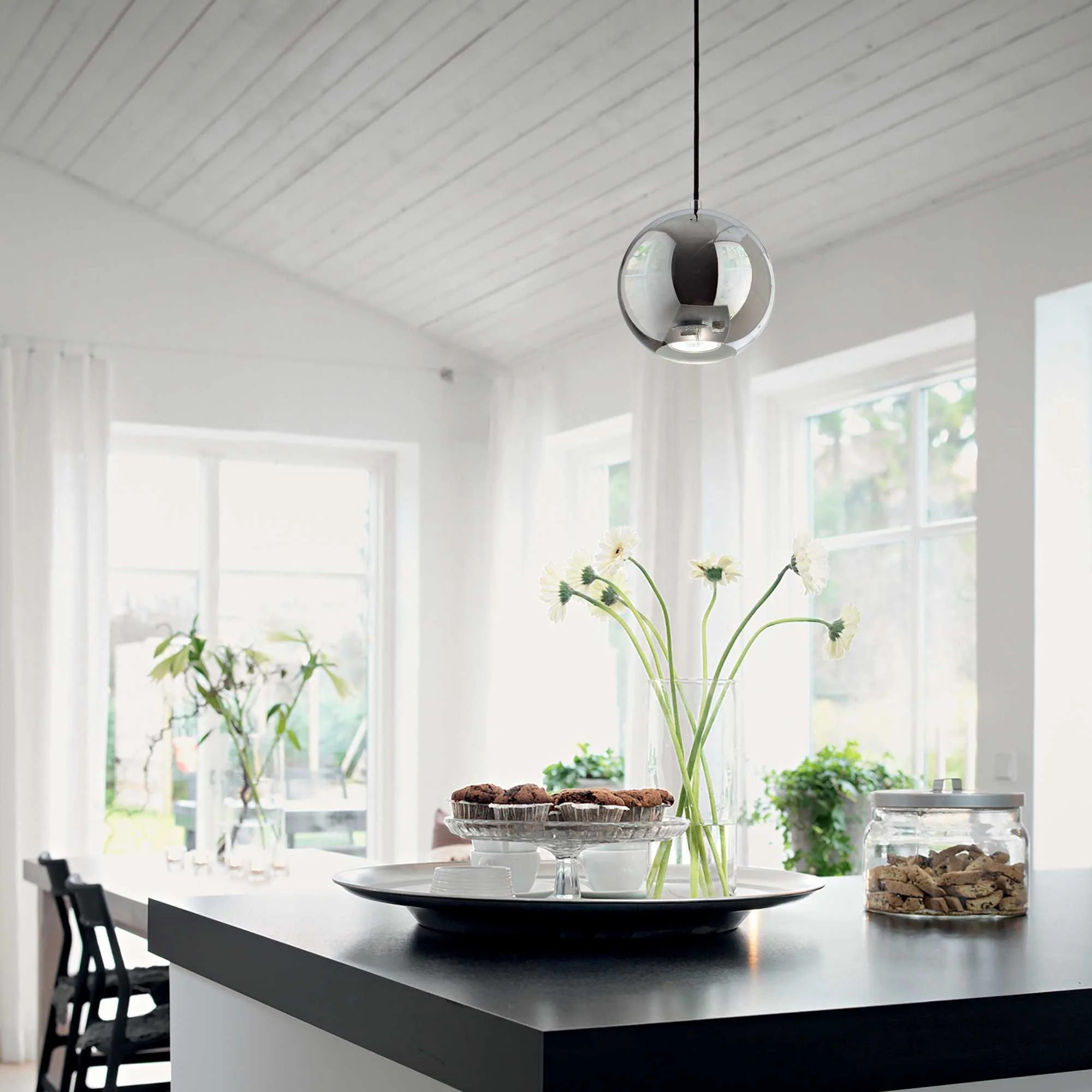Mr Jack Small/Large Pendant Ceiling Light - White/Black/Chrome Finish - Image 3