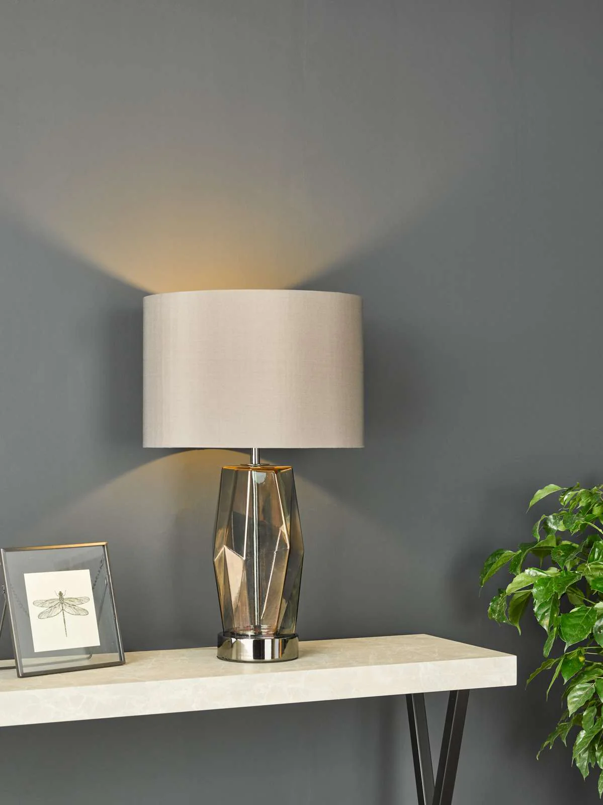 Mubina Touch Table Lamp Black Chrome Smoked Glass With Shade E27 - Image 5