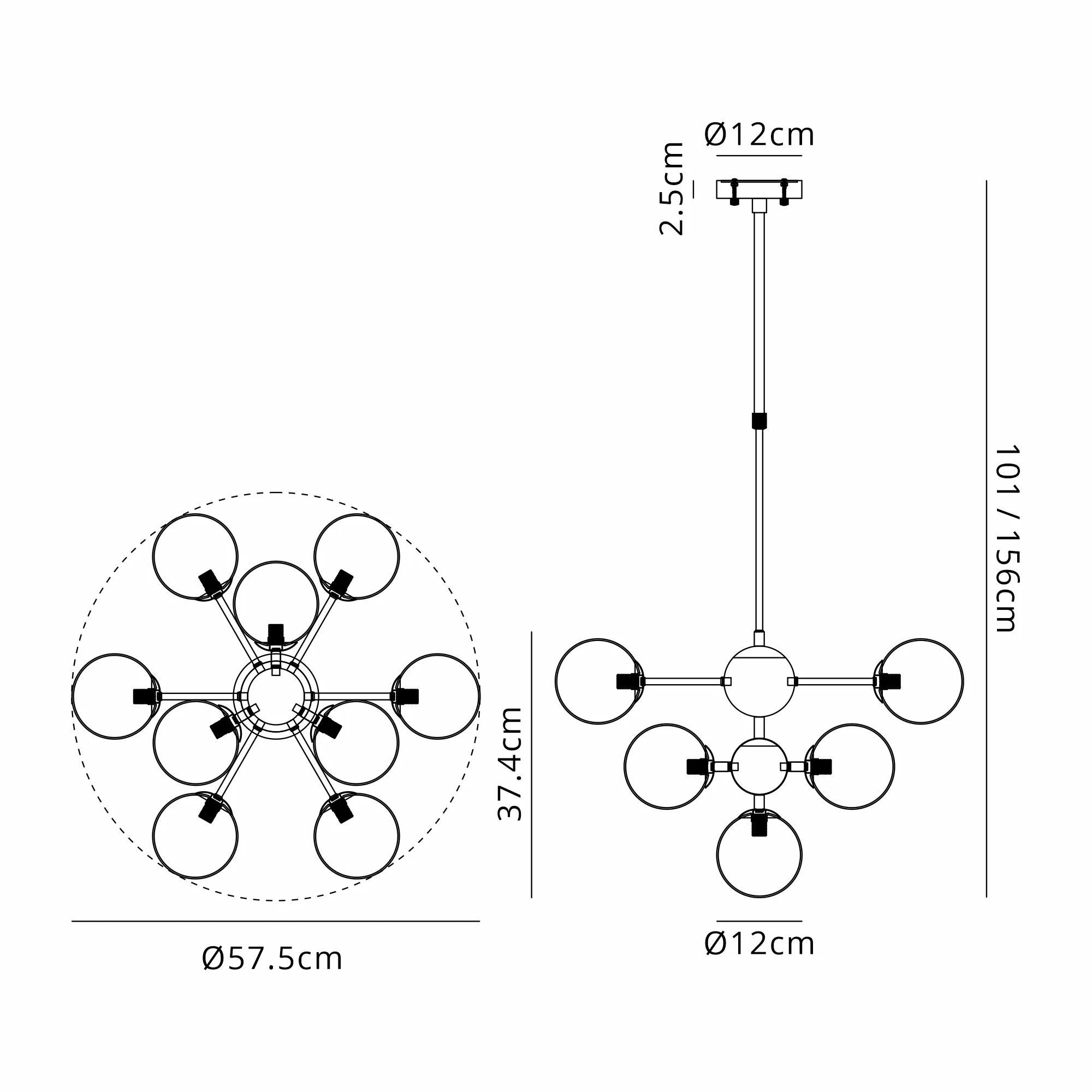 Seville 10LT Multi Arm Pendant - Various Colours - Image 2