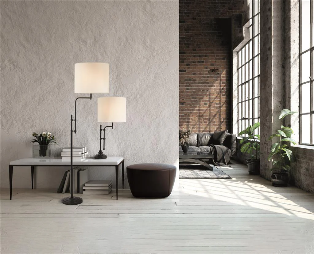 Munich Floor Lamp - Matt Black Metal & Natural Linen Shade E27 - Image 4