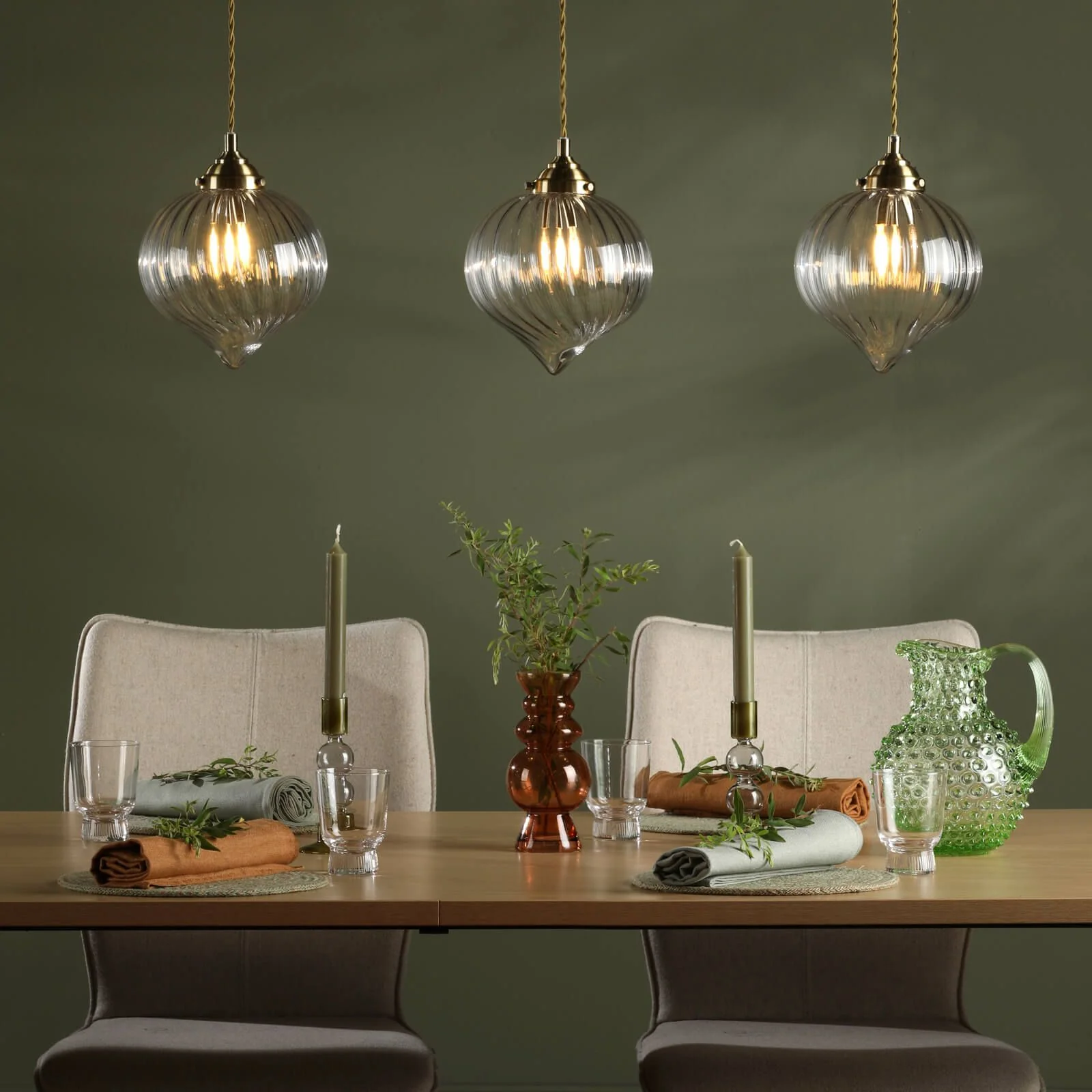 Mya 3 Light Bar Pendant Antique Brass and Glass - Image 2