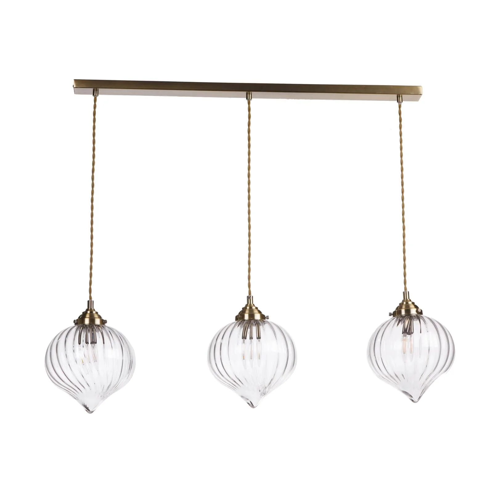 Mya 3 Light Bar Pendant Antique Brass and Glass - Image 3