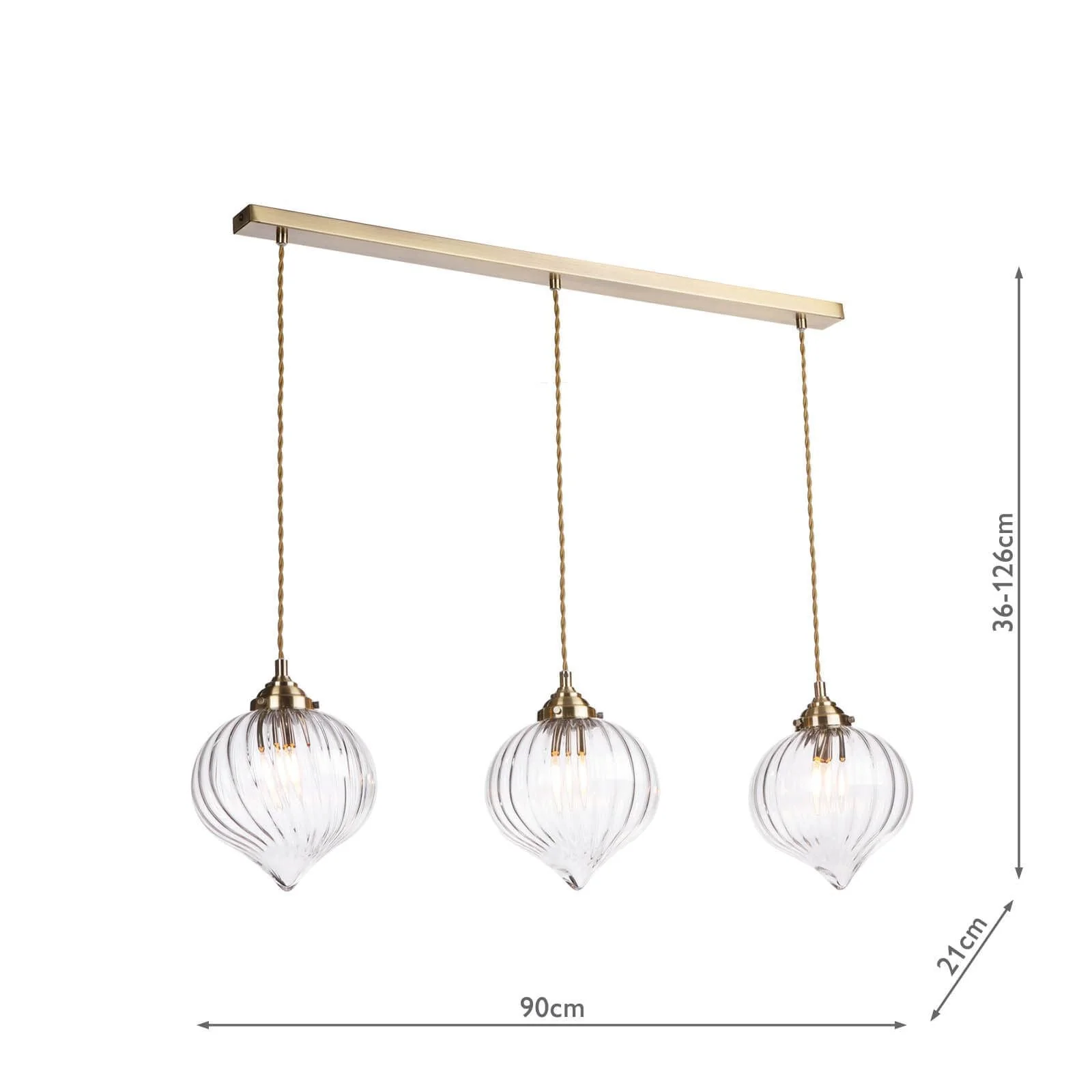 Mya 3 Light Bar Pendant Antique Brass and Glass - Image 4