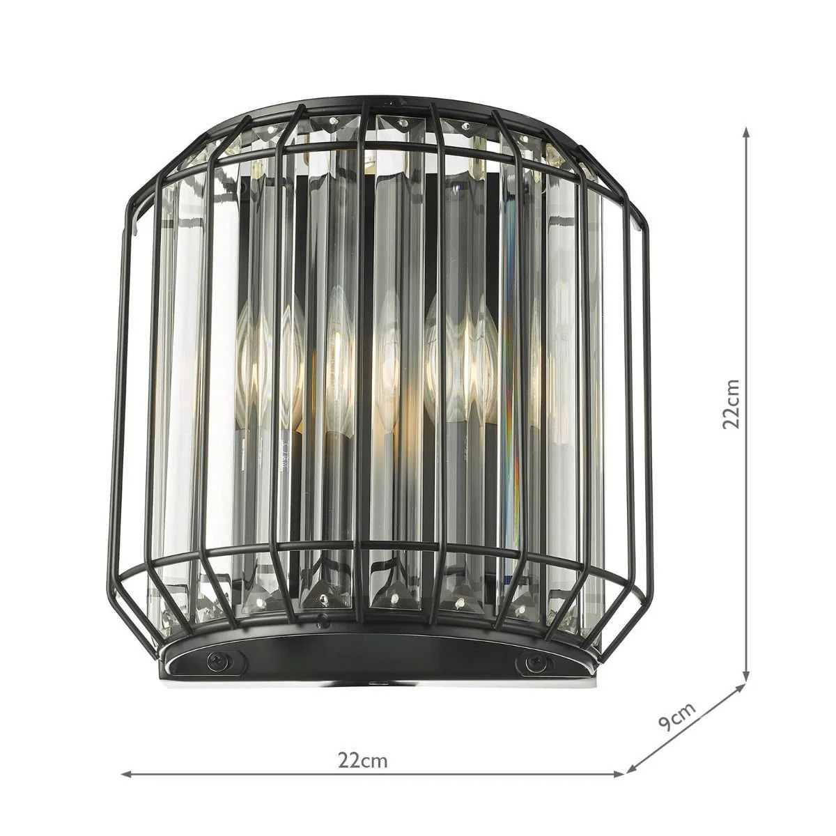 Naeva 2Lt Pendant Wall Light - Matt Black & Crystal Finish, IP20 - Image 4