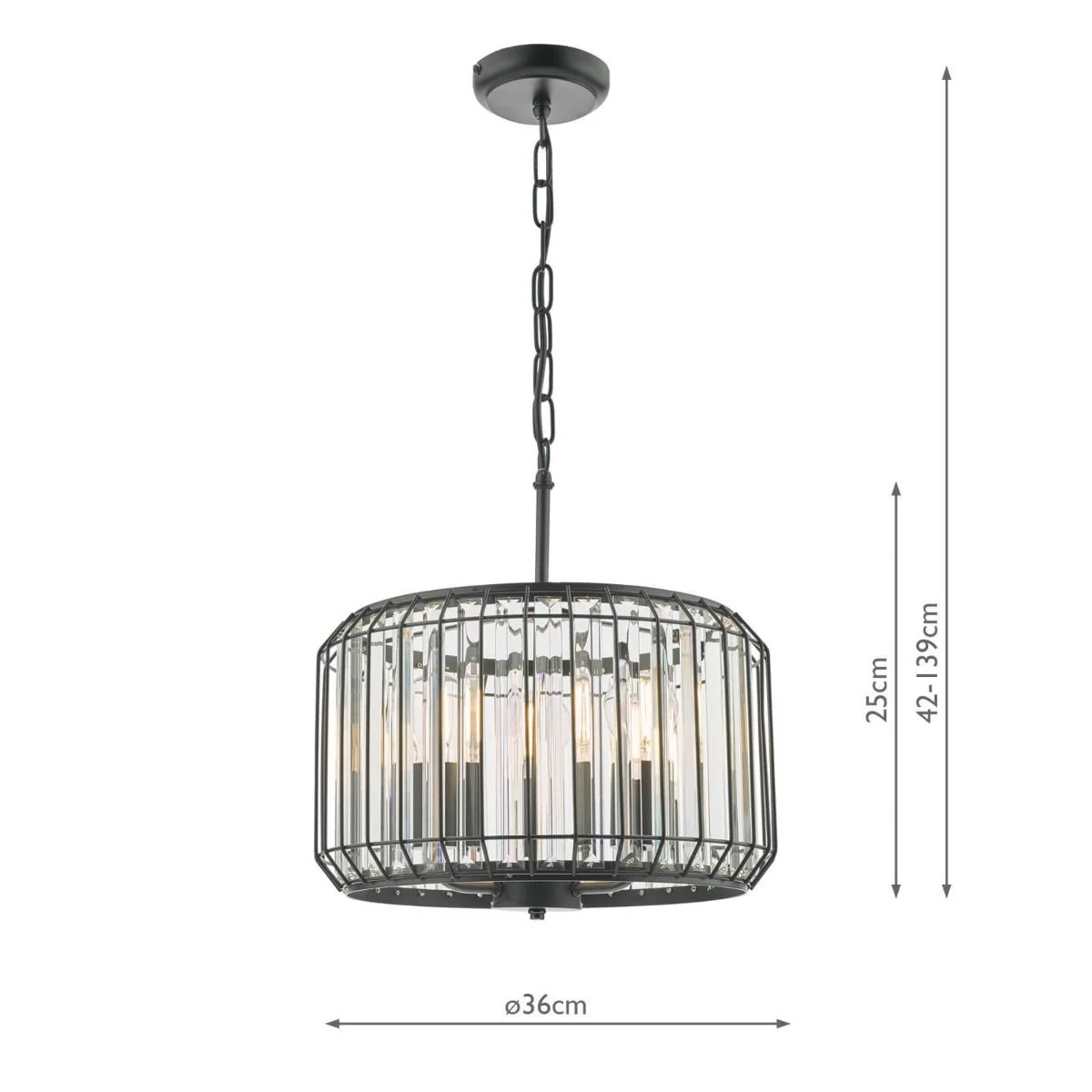 Naeva 3/4Lt Crystal Ceiling Light - Satin Black & Crystal Finish, IP20 - Image 4